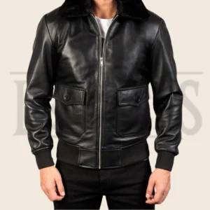 Jasper G-1 Black Leather Bomber Jacket