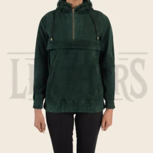 Calista Green Hooded Leather Pullover Jacket